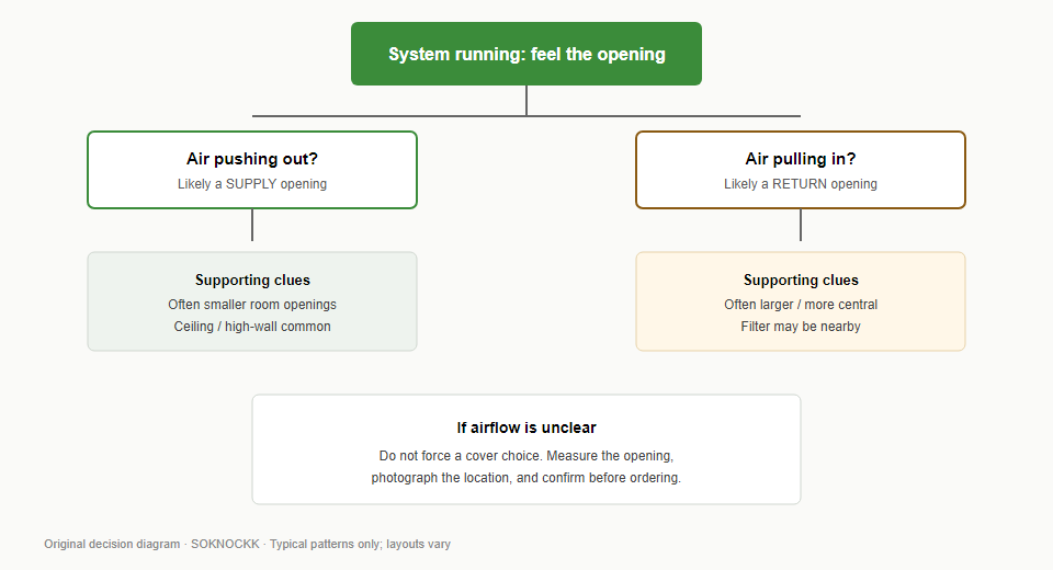 Decision flowchart for identifying supply versus return openings