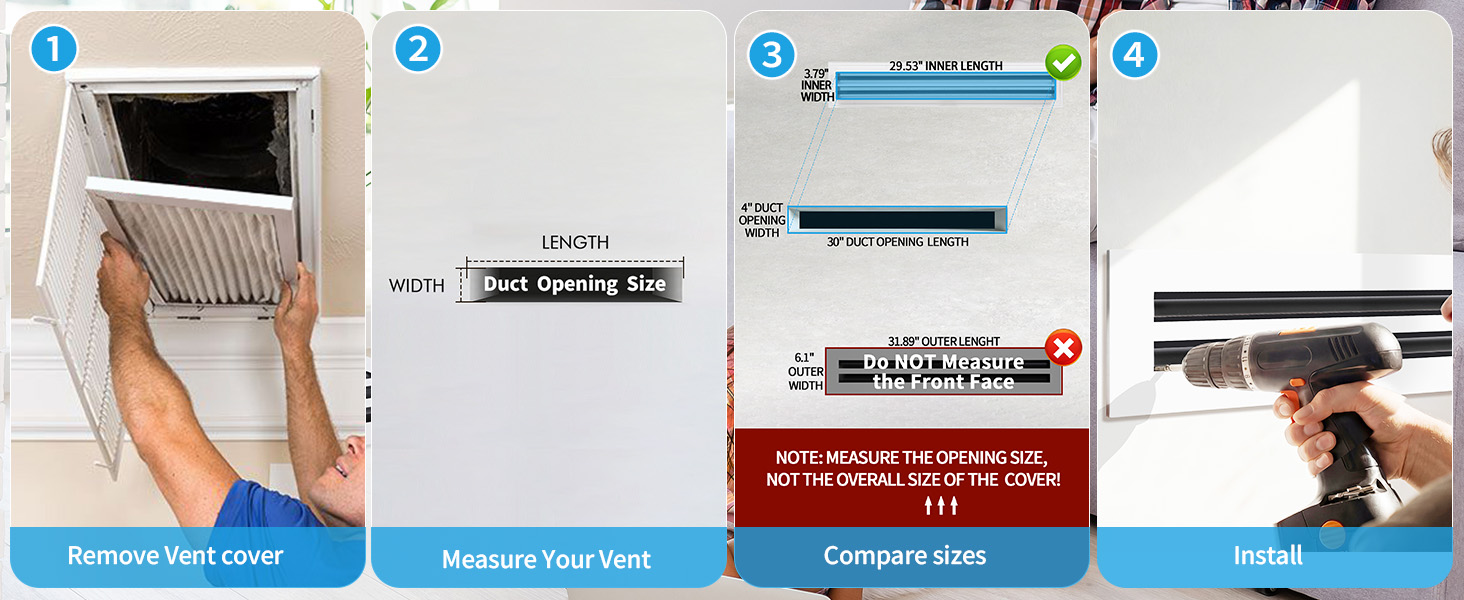 How to measure a 30x4 vent opening